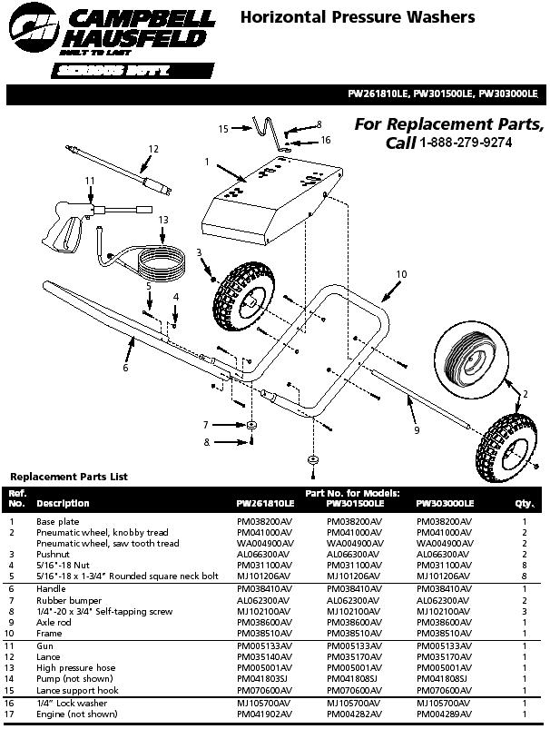 Campbell Hausfeld PW303000LE pressure washer replacment parts